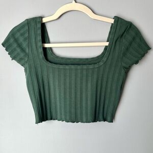 OFFLINE by Aerie OG Groove Ribbed Cropped Tee | Green | Size XS